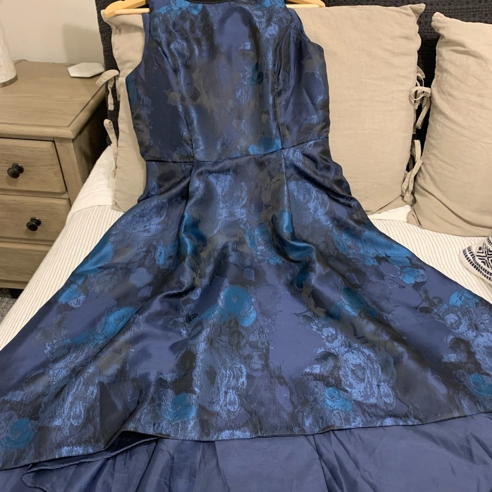 Beautiful Navy Blue Floral Formal Dress Hi-low